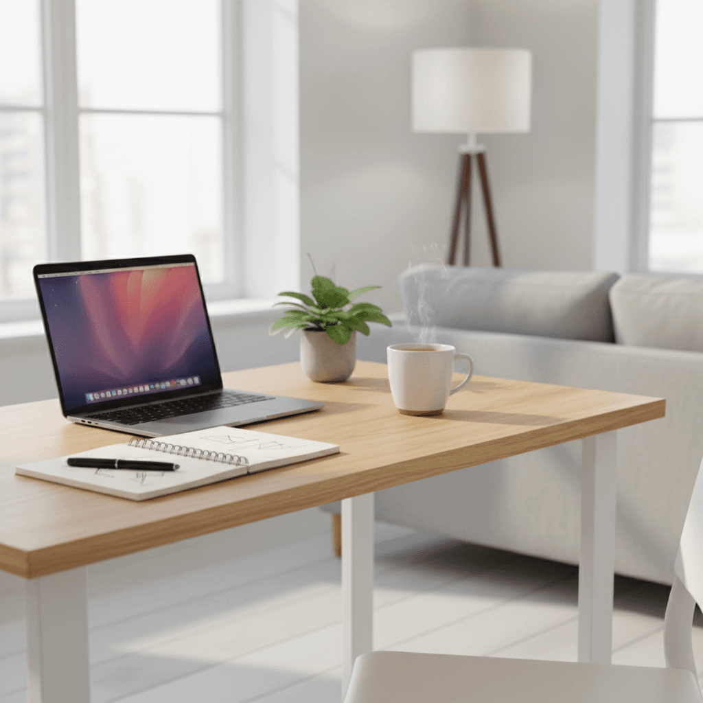 Laptop on a wooden desk