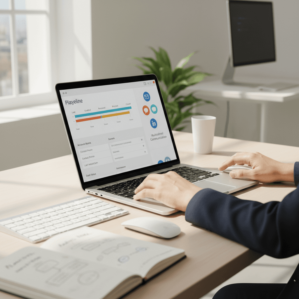 Close-up of a laptop displaying a simple client dashboard on screen