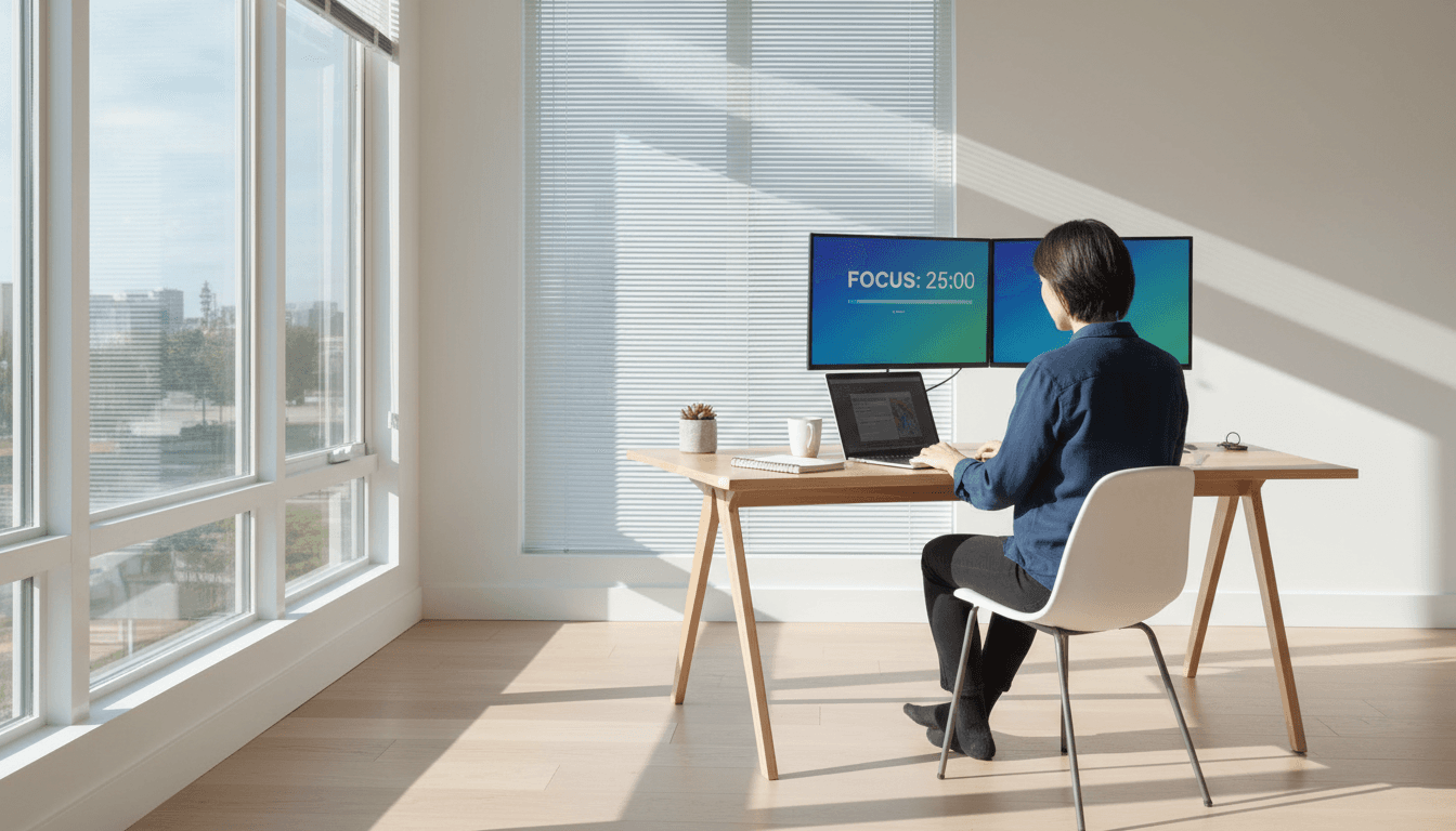 Workspace with laptop and notebook